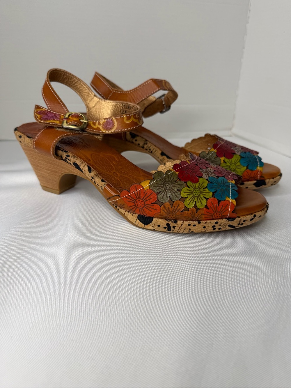 NEW SpringStep L Artiste Ankle Strap Hand Painted Genuine Leather Sandal 9.5/10